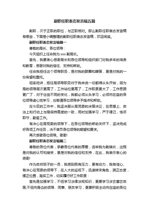 副职任职表态发言稿五篇