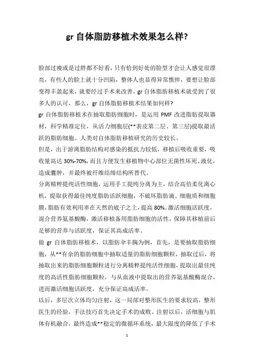 gr自体脂肪移植术效果怎么样