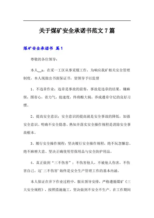 关于煤矿安全承诺书范文7篇