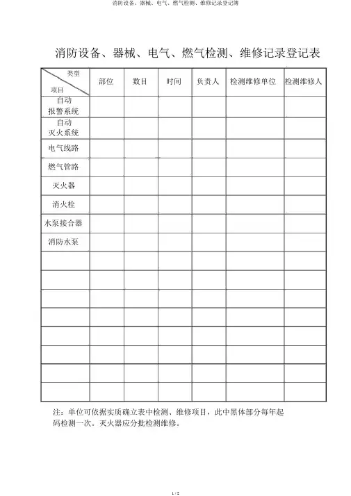 消防设施、器材、电气、燃气检测、维修记录登记簿