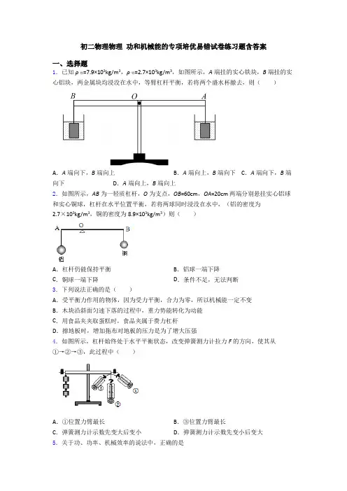 初二物理物理 功和机械能的专项培优易错试卷练习题含答案