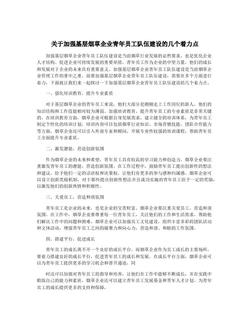 关于加强基层烟草企业青年员工队伍建设的几个着力点