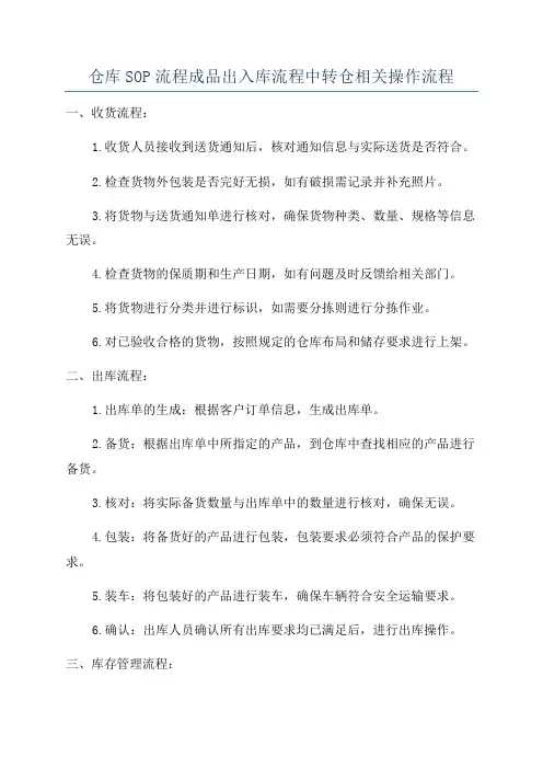 仓库SOP流程成品出入库流程中转仓相关操作流程