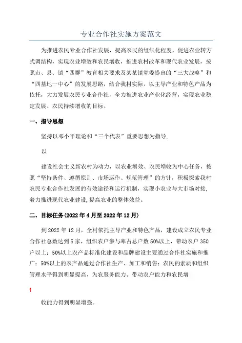 专业合作社实施方案范文