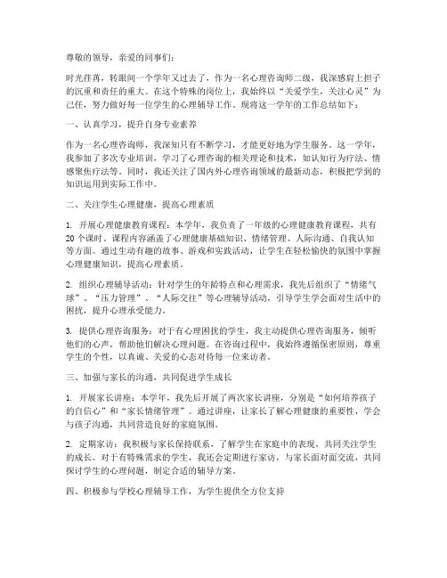 心理咨师二级个人工作总结