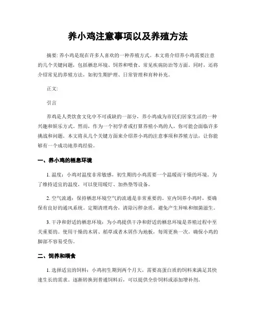 养小鸡注意事项以及养殖方法