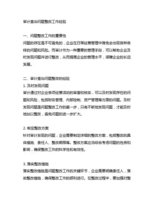 审计查出问题整改工作经验、做法及意见、建议
