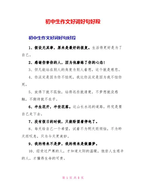 初中生作文好词好句好段