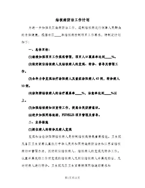 结核病防治工作计划(三篇)