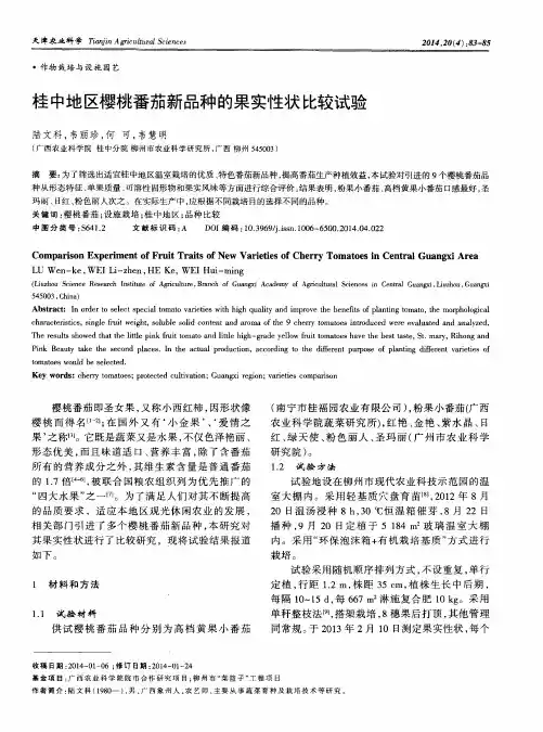 桂中地区樱桃番茄新品种的果实性状比较试验