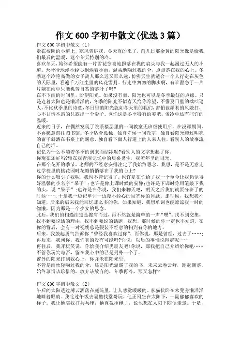 作文600字初中散文(优选3篇)