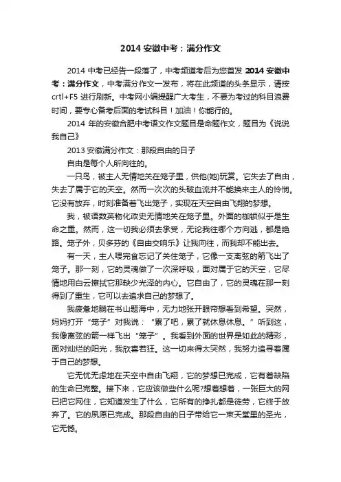 2014安徽中考：满分作文