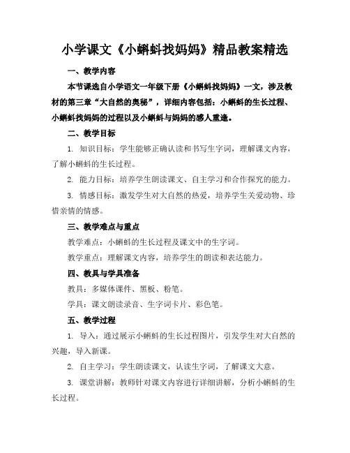 小学课文《小蝌蚪找妈妈》精品教案精选