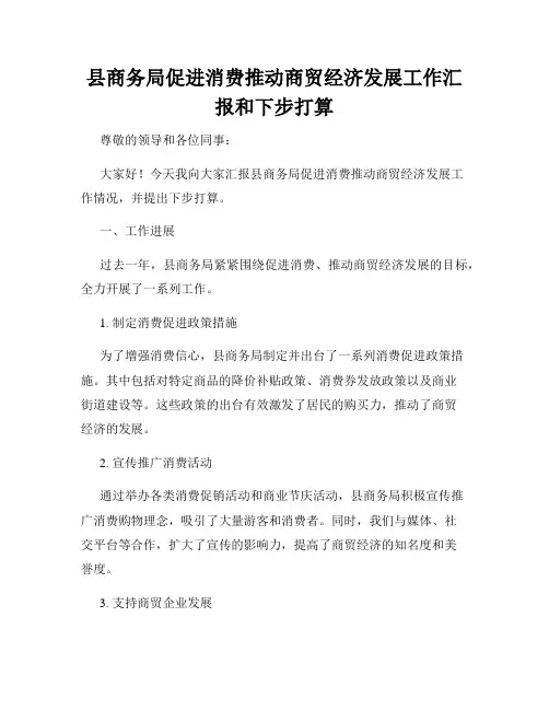 县商务局促进消费推动商贸经济发展工作汇报和下步打算