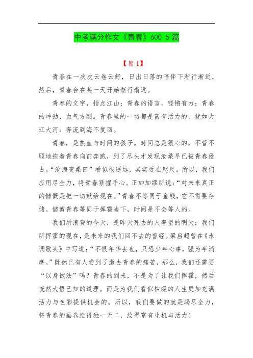中考满分作文《青春》600