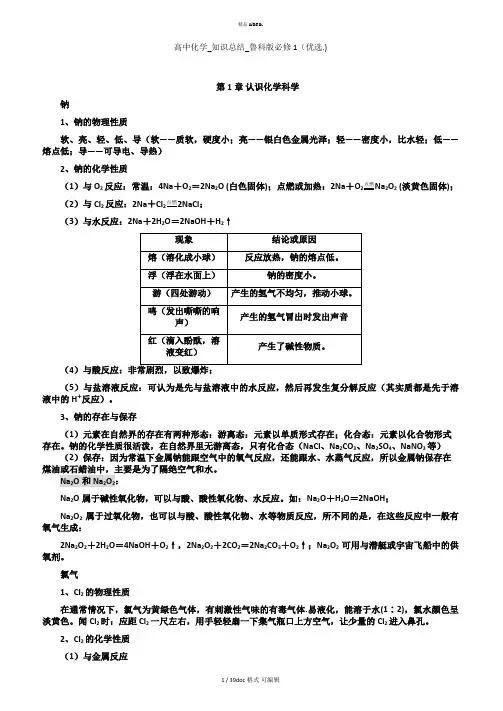 高中化学知识总结鲁科版必修1甄选