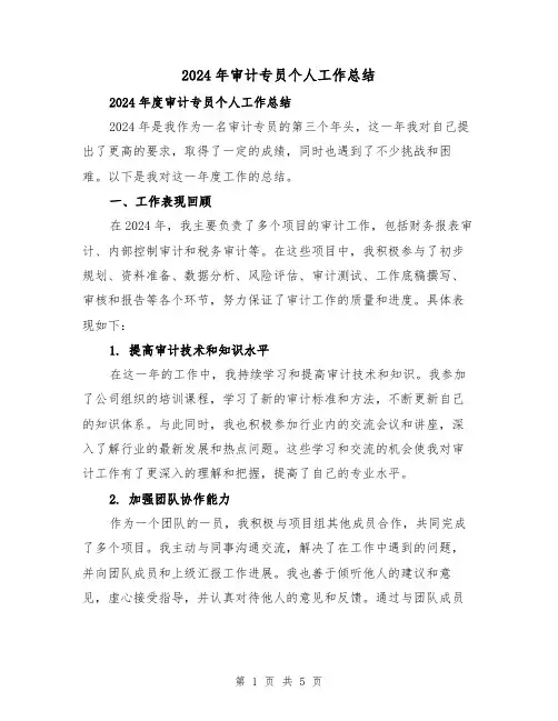 2024年审计专员个人工作总结（2篇）