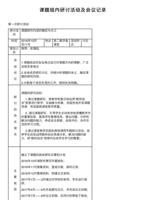 课题组内研讨活动及会议记录
