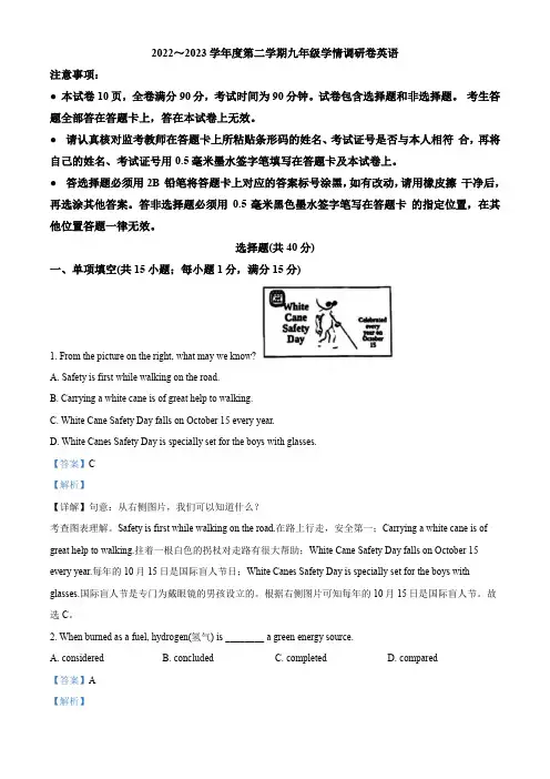 2023年江苏省南京市玄武区中考二模英语试题(解析版)