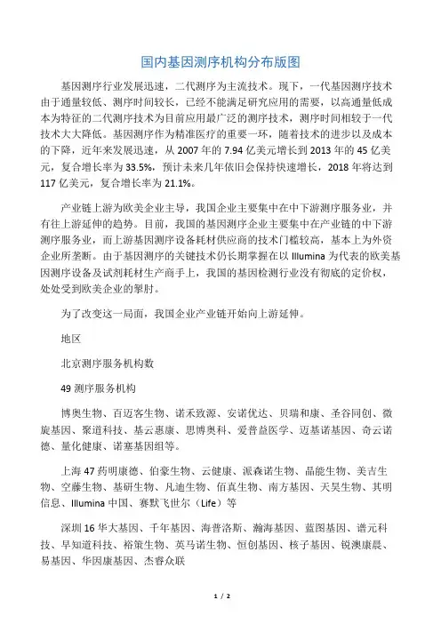 国内基因测序机构分布版图