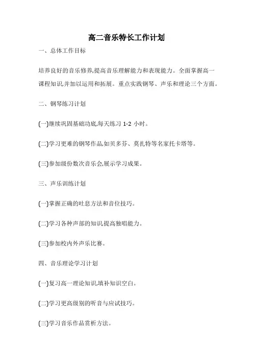 高二音乐特长工作计划