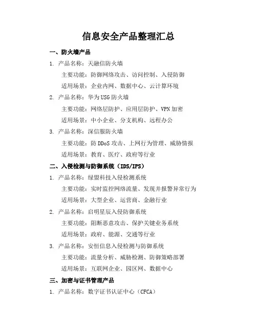 信息安全产品整理汇总