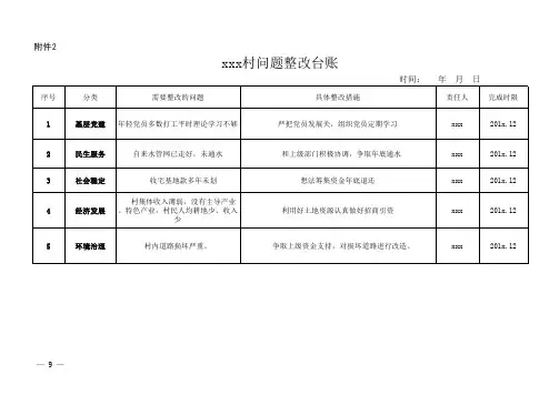 xxx村问题整改台账