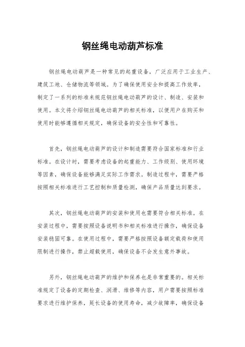 钢丝绳电动葫芦标准