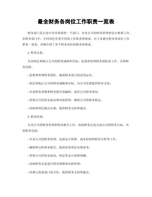 最全财务各岗位工作职责一览表