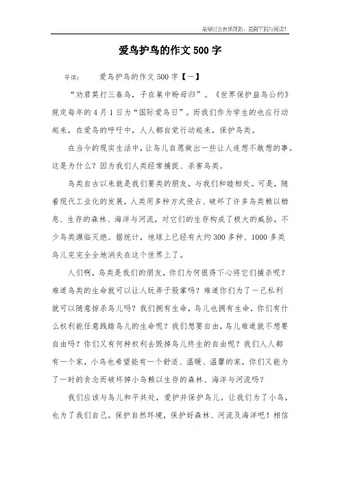 爱鸟护鸟的作文500字