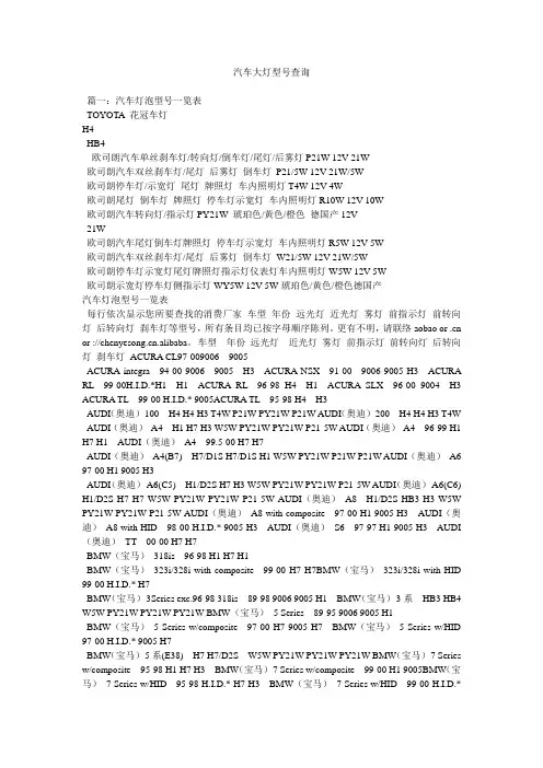 汽车大灯型号查询