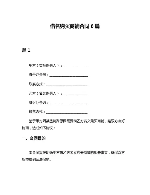 借名购买商铺合同6篇