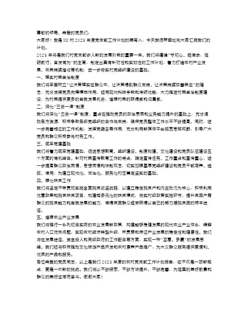 2023农村党支部工作计划报告