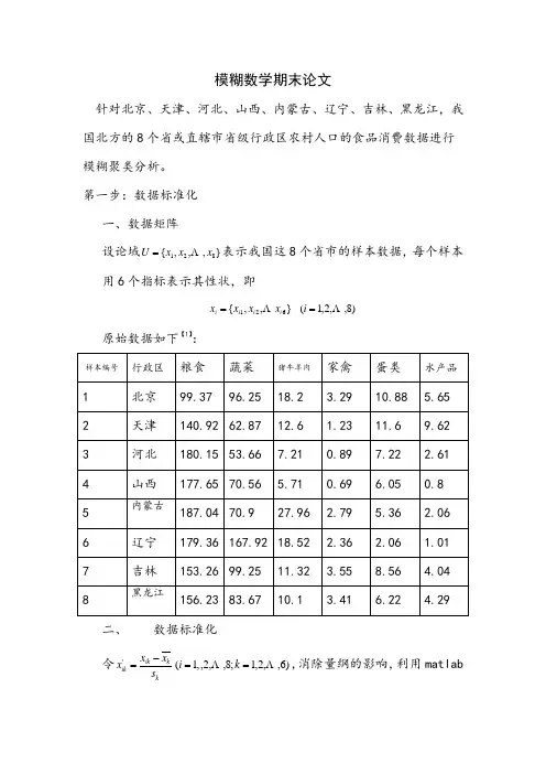 模糊数学期末论文