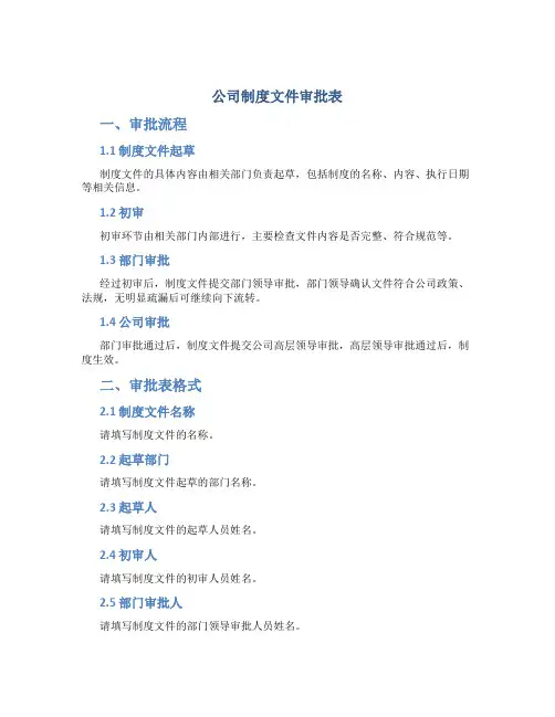 公司制度文件审批表