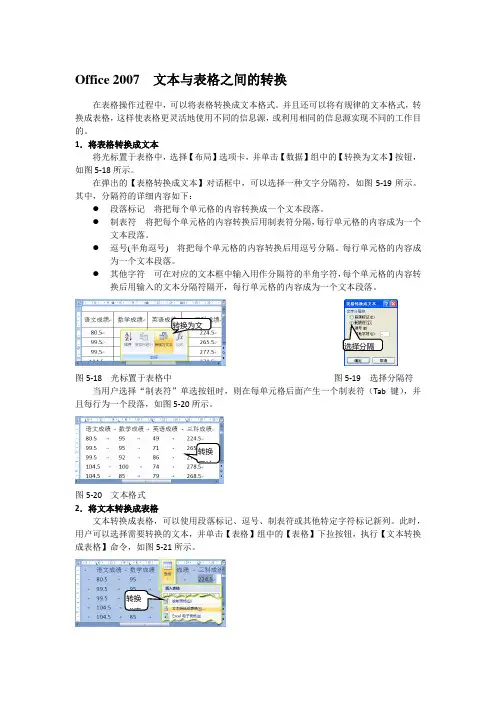 Office 2007  文本与表格之间的转换
