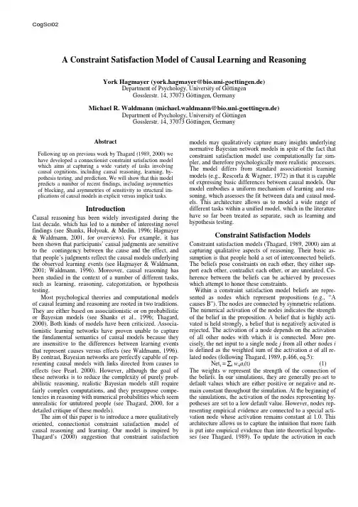 CogSci02 A Constraint Satisfaction Model of Causal Learning and Reasoning