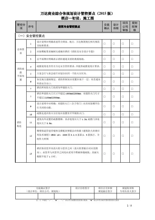 万达商业综合体规划设计管控要点(2015版)—酒店—建筑专业—初设、施工图阶段