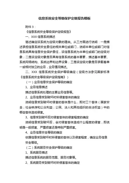 信息系统安全等级保护定级报告模板