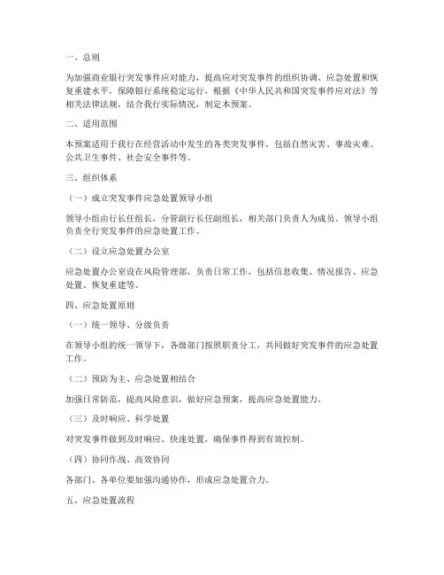 商业银行突发事件处置预案