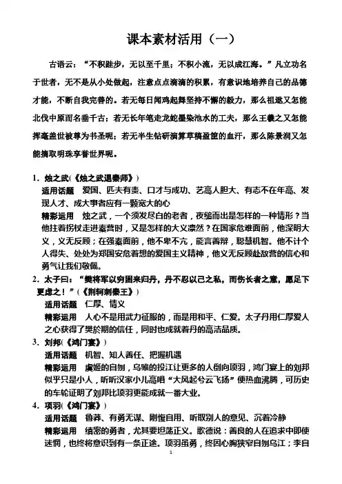 必修一、二 课文 作文素材