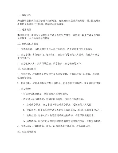 信息机房空调应急预案