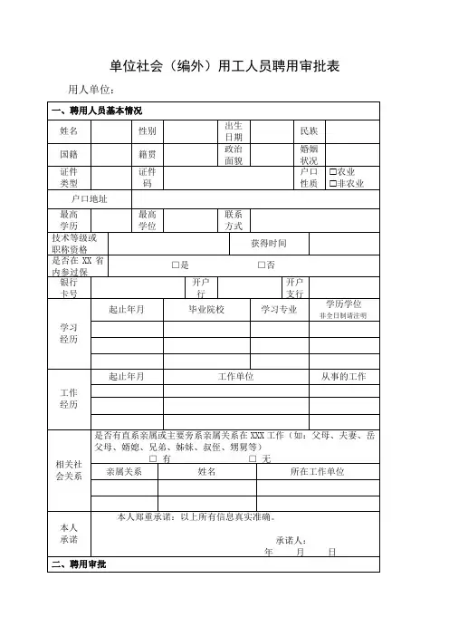 单位社会(编外)用工人员聘用审批表