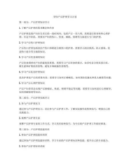 孕妇产后护理学习计划