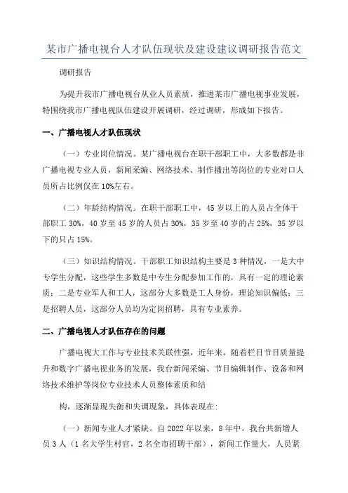 某市广播电视台人才队伍现状及建设建议调研报告范文