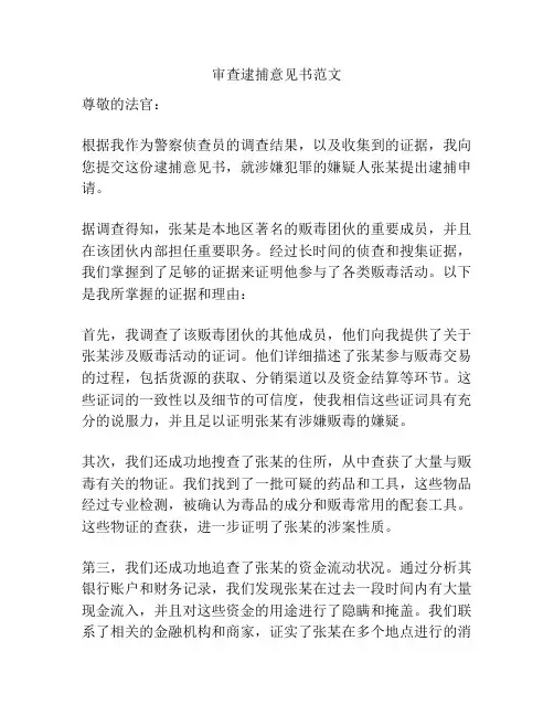 审查逮捕意见书范文