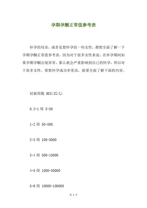 孕期孕酮正常值参考表