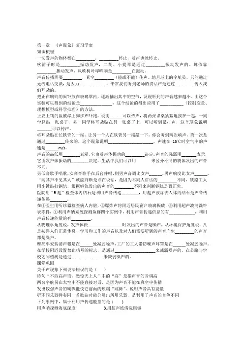 初三一轮复习学案第一章-声现象复习教案