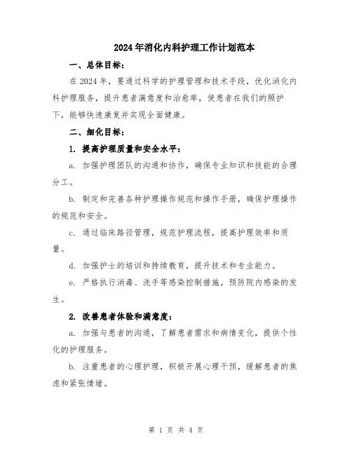 2024年消化内科护理工作计划范本
