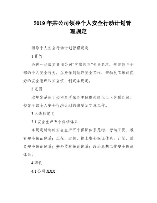 2019年某公司领导个人安全行动计划管理规定